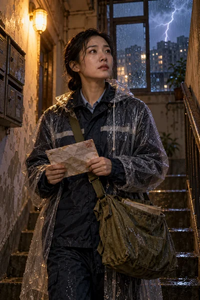 黄果短剧《雨停前的末班信》剧情海报
